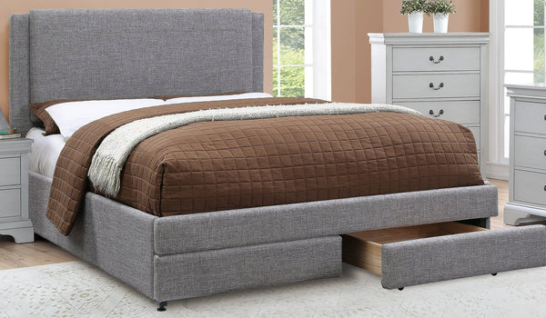 English Elm Light Upholstered Faux Leather Queen Bed with Headboard Panel & Built-In Underbed Storage Drawers, Contemporary Elegance Black,Light Gray 59 L x 49 W x 5 H B011S02016