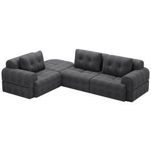 English Elm Modular Sectional Sofa with Chaise Full Foam Build Woven Fabric for Living Room Dark Grey W2379S00007