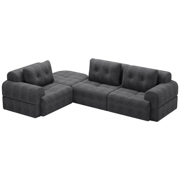 English Elm Modular Sectional Sofa with Chaise Full Foam Build Woven Fabric for Living Room Dark Grey W2379S00007