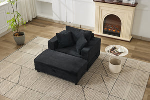 English Elm Chaise Lounge Chair With Storage Ottoman - Modern Upholstered Sofa Bed For Stylish Living Spaces W1170P353050