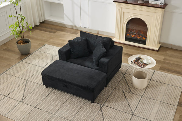 English Elm Chaise Lounge Chair With Storage Ottoman - Modern Upholstered Sofa Bed For Stylish Living Spaces W1170P353050