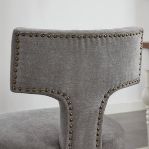 English Elm Mid Mid Century Modern Dining Chair with Curved Back, Copper Nail Trim, High-Density Foam & Walnut Legs Gray W1143P186367