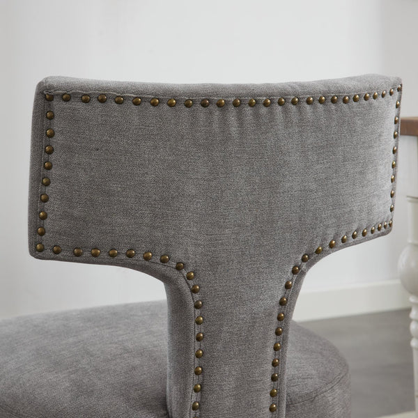 English Elm Mid Mid Century Modern Dining Chair with Curved Back, Copper Nail Trim, High-Density Foam & Walnut Legs Gray W1143P186367