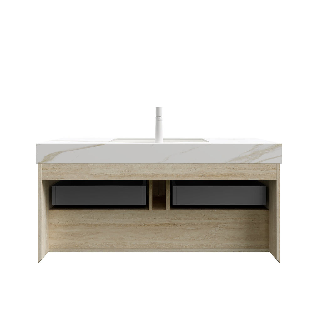 English Elm FRIGGA 48" Bathroom Vanity with Calacatta Gold Sintered Stone Top, Ceramic Basin, LED Sensor Light, Plywood Cabinet W2615S00294