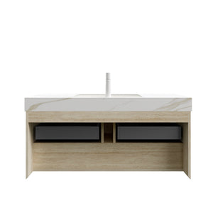English Elm FRIGGA 48" Bathroom Vanity with Calacatta Gold Sintered Stone Top, Ceramic Basin, LED Sensor Light, Plywood Cabinet W2615S00294