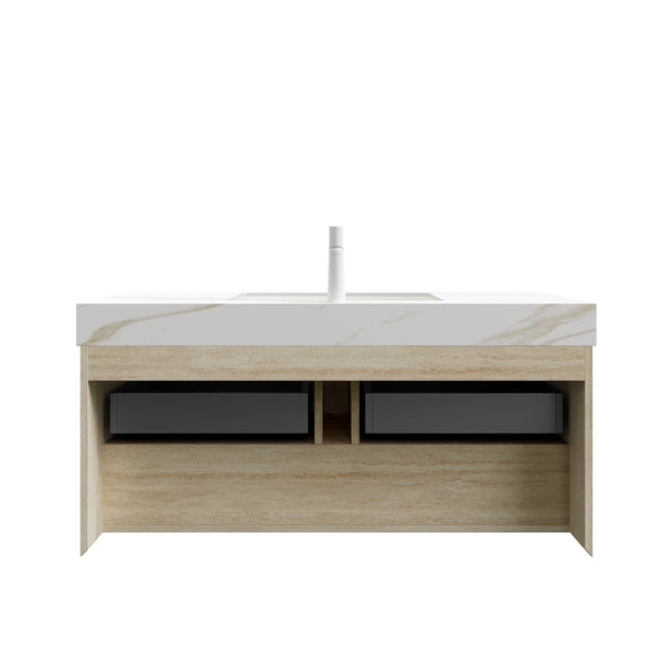English Elm FRIGGA 48" Bathroom Vanity with Calacatta Gold Sintered Stone Top, Ceramic Basin, LED Sensor Light, Plywood Cabinet W2615S00294
