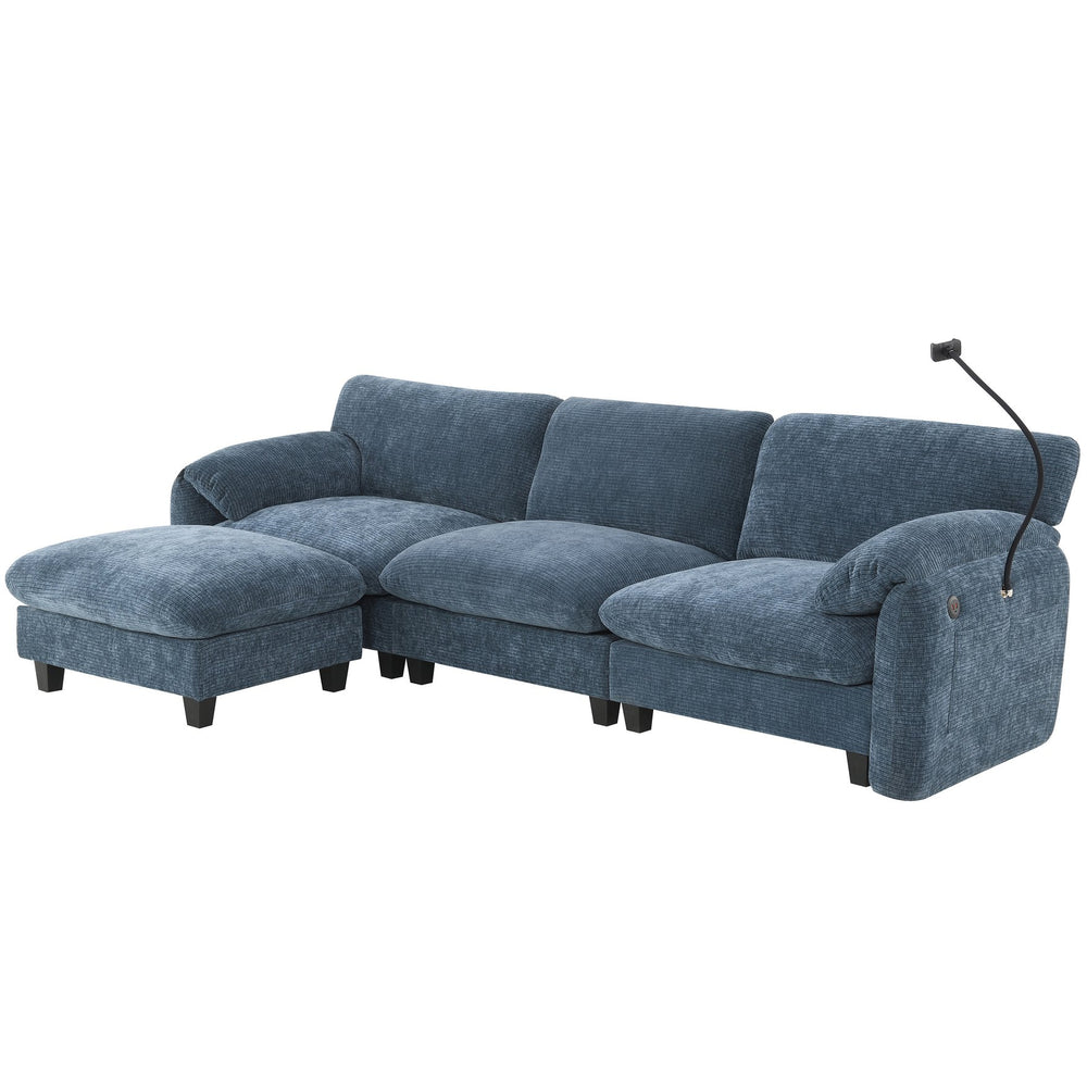 English Elm 108" Modular Sectional Sofa with USB & Type-C Chargers, Phone Cradle, Side Pockets, Movable Ottoman Blue Gray N723S7039C
