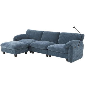 English Elm 108" Modular Sectional Sofa with USB & Type-C Chargers, Phone Cradle, Side Pockets, Movable Ottoman Blue Gray N723S7039C