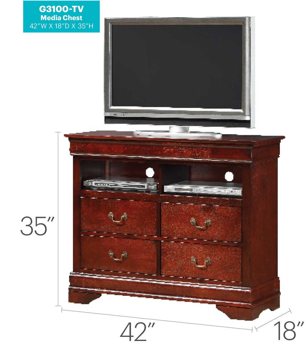 English Elm Louis Classic TV Media Chest with Dovetailed Drawers and Warm Wood Finish for Compact Spaces Cherry 43.2 L x 20.8 W x 39.6 H B078118374