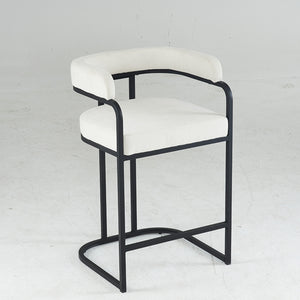 English Elm Modern Chenille Counter Stools Set of 2 — Upholstered Ergonomic Bar Chairs with Metal Frame & Armrests for Kitchen Island White W1901P264276