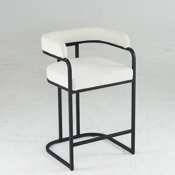 English Elm Modern Chenille Counter Stools Set of 2 — Upholstered Ergonomic Bar Chairs with Metal Frame & Armrests for Kitchen Island White W1901P264276