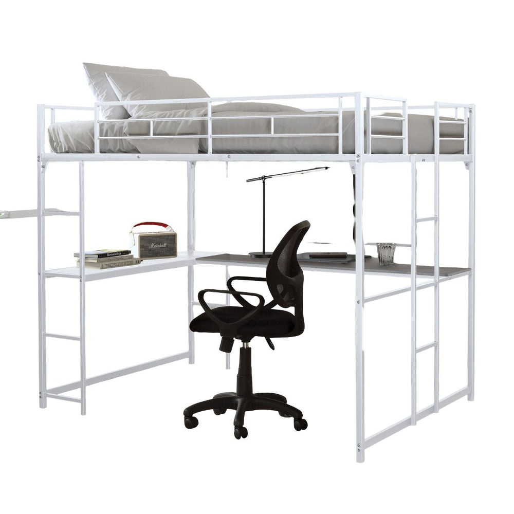 English Elm Contemporary Full Loft Bed With Dual Ladders & Durable Metal Frame - Space-Saving Design In White B2741S00305