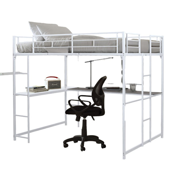 English Elm Contemporary Full Loft Bed With Dual Ladders & Durable Metal Frame - Space-Saving Design In White B2741S00305