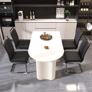 English Elm 63 Inch Cream Mdf Dining Table Set with Pu Chairs and Sculptural Wavy Legs for Five W2189S00903