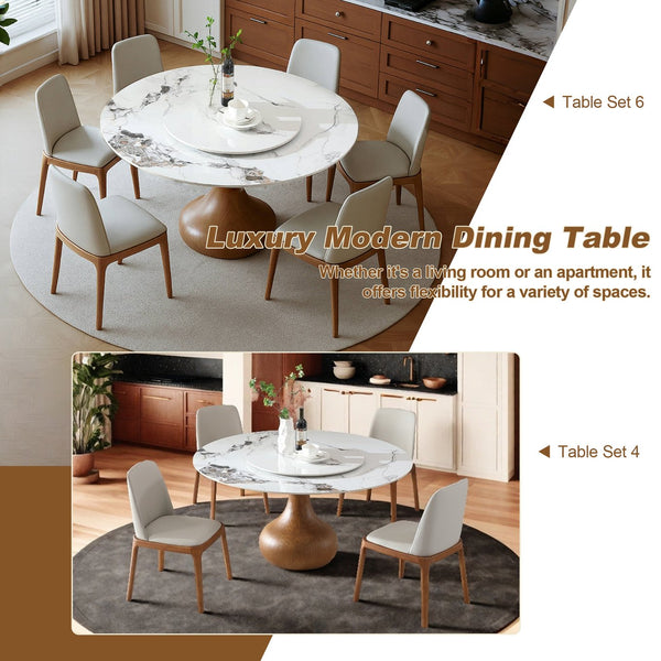 English Elm 53" Round Sintered Stone Dining Table With Lazy Susan - Modern Marble Look For Stylish Gatherings W2699S00021