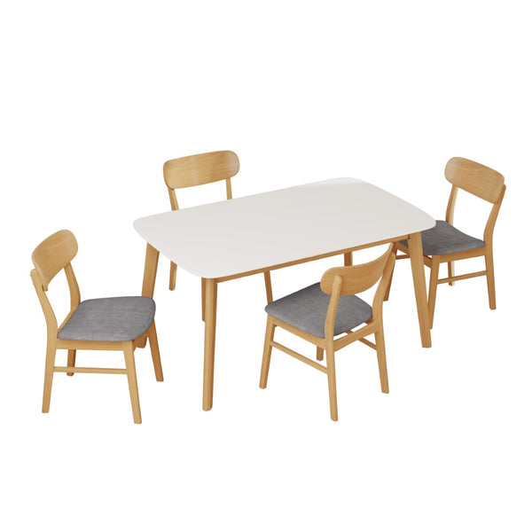 English Elm [video] 5 Piece Mid-century Rubberwood Dining Set with Cushioned Chairs for Modern Homes Dark Grey,White+Oak N759S005002E