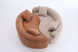 English Elm LY-042 Zen-Inspired S-Curved Dual-Depth Loveseat with Chenille Upholstery, Ready-to-Use Comfort Beige W2231P329716