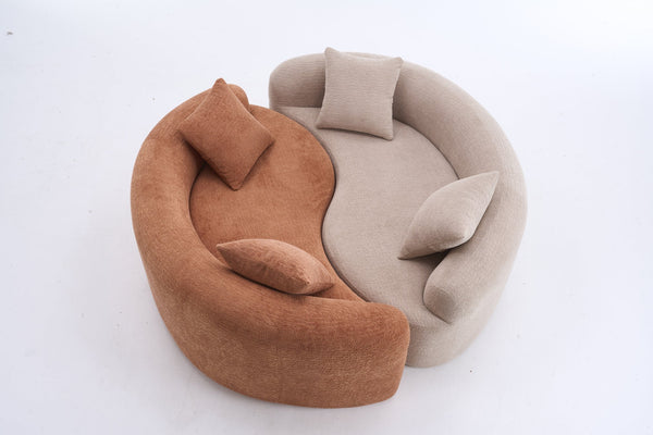 English Elm LY-042 Zen-Inspired S-Curved Dual-Depth Loveseat with Chenille Upholstery, Ready-to-Use Comfort Beige W2231P329716
