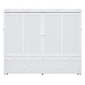 English Elm Full Size Wall Murphy Bed Cabinet with Storage Drawer and Built-in Usb Charging White N708P205903K