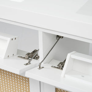 English Elm Christopher Knight Home® - 60 Inch Bathroom Vanity with Double Sinks SMC, Rattan Doors, Soft-Close Drawers, Stable Pine Legs White N817P296140W
