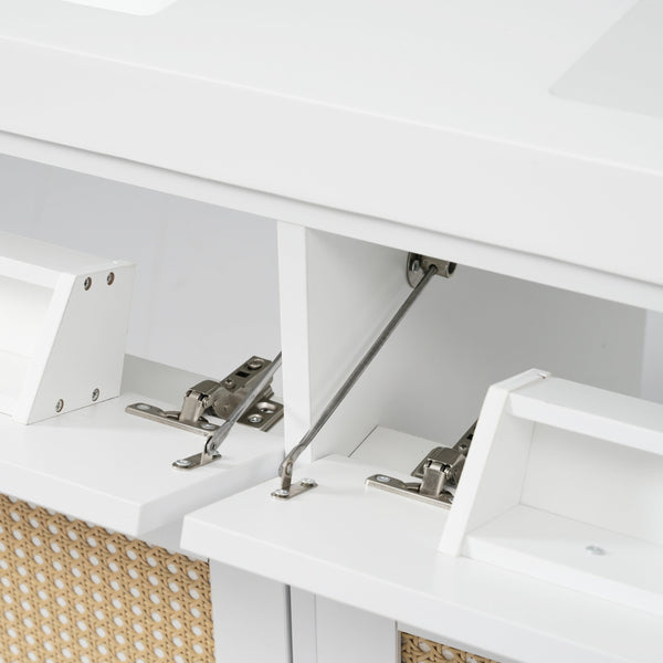 English Elm Christopher Knight Home® - 60 Inch Bathroom Vanity with Double Sinks SMC, Rattan Doors, Soft-Close Drawers, Stable Pine Legs White N817P296140W