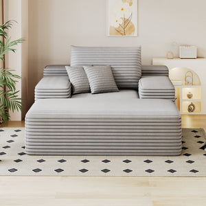 English Elm 68"*51" Chaise Lounge Chair Oversized Corduroy Sleeper Sofa Bed Plush Cloud Recliner with Pillows Antique Grey W2824P301530