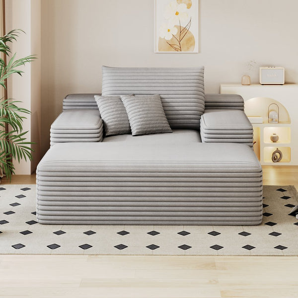 English Elm 68"*51" Chaise Lounge Chair Oversized Corduroy Sleeper Sofa Bed Plush Cloud Recliner with Pillows Antique Grey W2824P301530