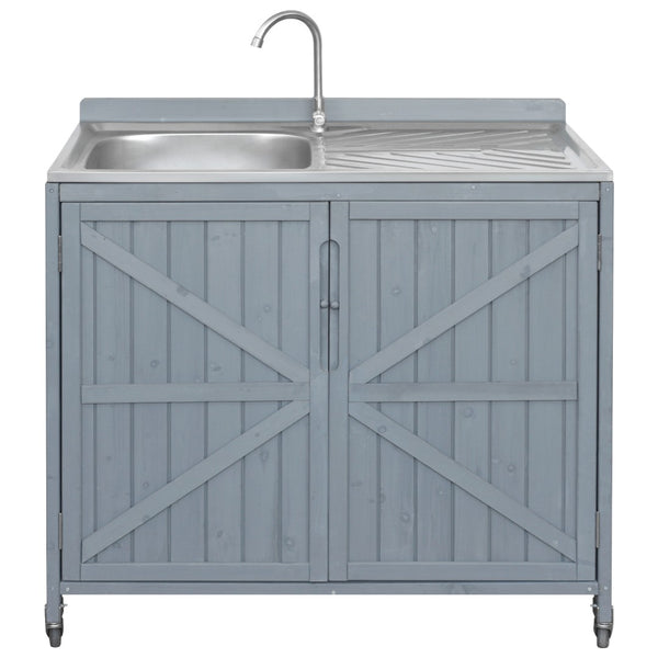 English Elm K&k Outdoor Prep Station Stainless Steel Top Fir Wood Cabinet with Drawer and Wheels N707P370281G
