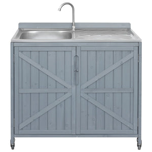 English Elm K&k Outdoor Modular Kitchen Island 2 Piece Fir Wood Stainless Steel Sink Station N707S000024G