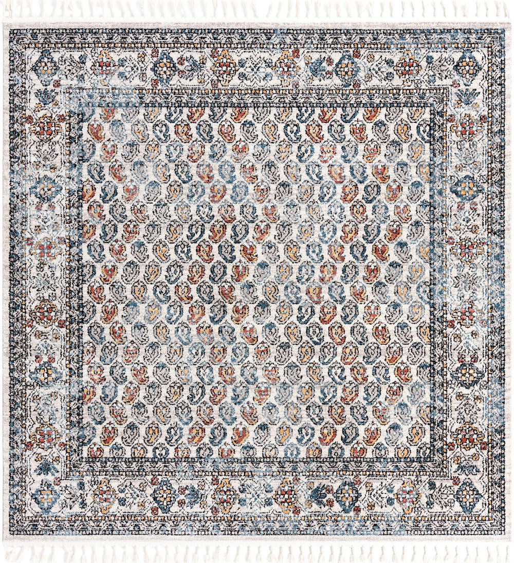 Unique Loom Aramis Solal Machine Made Tribal Rug Multi, Black/Brown/Light Blue/Olive/Rust Red 7' 10" x 7' 10"
