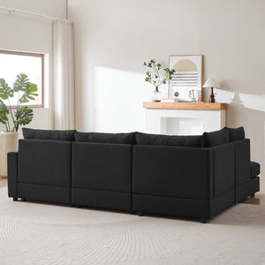 English Elm MH100.2" Sofa Convertible L-Shaped Linen Sectional with Movable Ottoman 5 Cushions 4 Lumbar Pillows Black W1193S00141