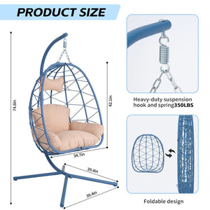 English Elm Hanging Egg Chair with Pe Wicker Stand Ergonomic Swing Seat for Patio or Bedroom T5880P497570