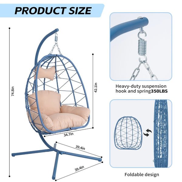 English Elm Hanging Egg Chair with Pe Wicker Stand Ergonomic Swing Seat for Patio or Bedroom T5880P497570