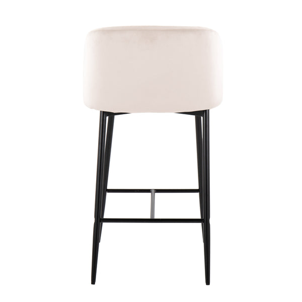 English Elm Fran 26" Contemporary Fixed-Height Counter Stool Set of 2 with Velvet Padded Bucket Seat and Metal Frame, Sleek Footrest Cream B202S00283