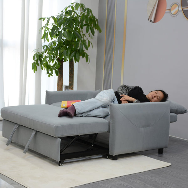 English Elm Modern Velvet 3-in-1 Sleeper Sofa Bed Convertible Loveseat Light Blue with USB, Storage Pockets & Pillows, Adjustable Backrest W1183S00021