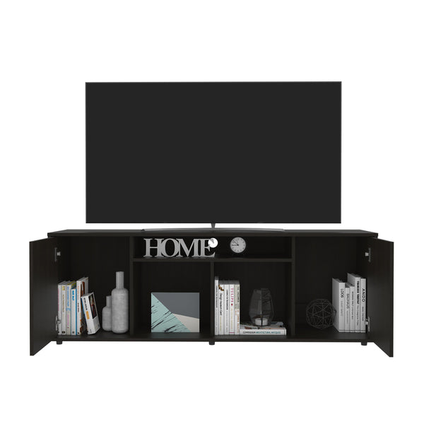 English Elm Redding Black Laminate TV Stand for Up to 65" TVs — Modern Storage, 3 Open Shelves & 2 Doors B128P148970