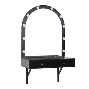 English Elm Floating Makeup Vanity Desk with LED 3-Mode Mirror, USB/Type-C Charging Port and Spacious Drawers Black N844P263662B