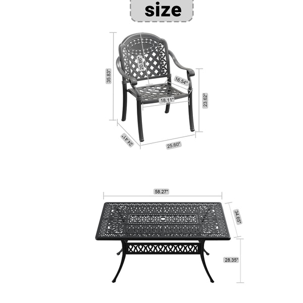 English Elm 7-Piece Cast Aluminum Patio Furniture Set With Red Cushions - Durable, Versatile & Elegant Design W1710S00088