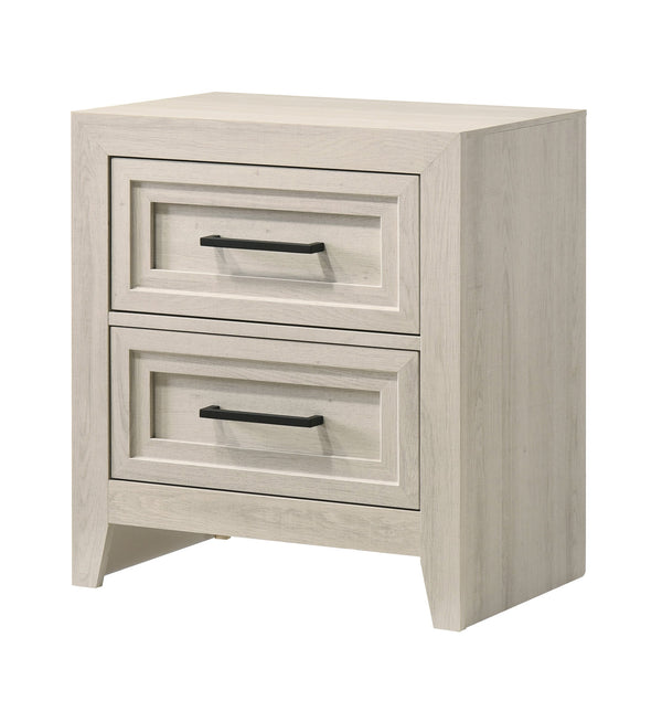 English Elm 1pc Modern 2-Drawer Nightstand with Wood-Pattern Fronts and Round Knobs, Sleek Gunmetal Finish Off White 27 L x 19 W x 29.4 H B2741P346371