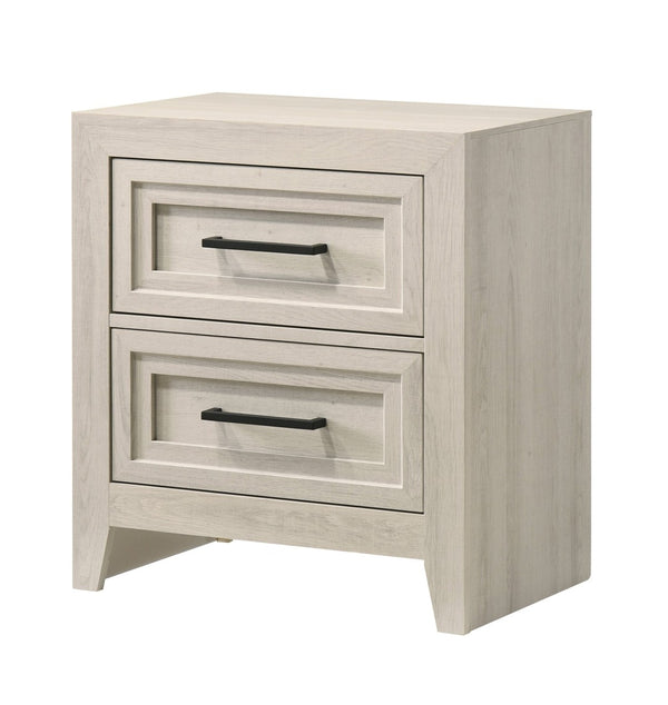 English Elm 3pc Queen Panel Bed Set Antique White Wood Recessed Headboard with Two Nightstands B2741S00941