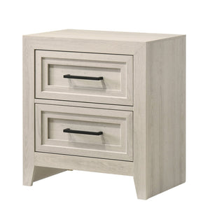 English Elm 3pc King Panel Bed Set Recessed Wood Frame Two Nightstands Antique White Bedroom B2741S00942