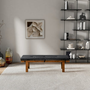 English Elm Ashcroft Furniture - Lucia Black PU Leather Bench – Vegan Upholstery, Solid Teak Wood Frame, High-Density Foam Comfort B183P255206