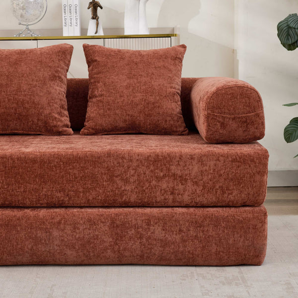 English Elm Comfy Convertible Folding Mattress Couch with Chenille Fabric, Space-Saving Floor Sofa Bed for Small Spaces Orange W1143P364841