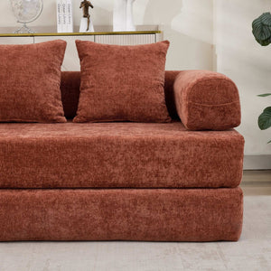 English Elm Comfy Chenille Folding Floor Sofa Bed with Armrest for Studio and Guest Rooms Orange W1143P401141