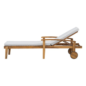 English Elm Jason Outdoor Acacia Wood Chaise Lounge with Adjustable Recline and Slat Design Teak+ Beige N769P363844N