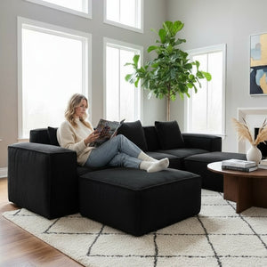 English Elm 118-Inch Modular Sofa Bed – Versatile Black Corduroy Cloud Velvet With Flexible Configuration & Comfort W3147S00026