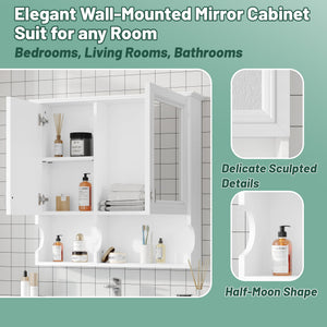English Elm 30 30 Inch Mirror Medicine Cabinet with Half-Moon Design, Soft-Close Hinges, Open Shelf & Solid-Wood Frame White N710P322812K