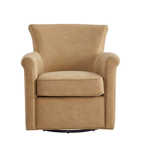 English Elm Westly Faux Leather Swivel Accent Chair with Rolled Arms, 360° Metal Swivel, Coil Spring Comfort Light Brown B050P390598