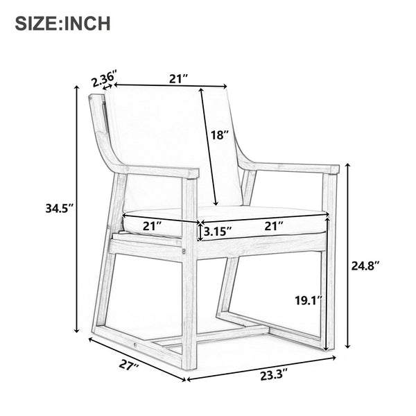 English Elm Trexm Acacia Wood Outdoor Dining Armchairs with Cushions for Patio Garden Mocha N715P404282P