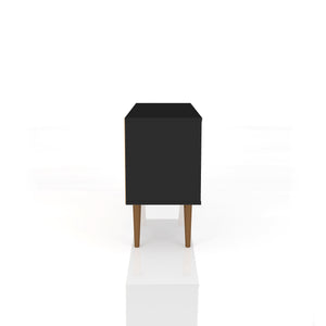 English Elm Liberty 43" TV Stand with Splayed Solid Wood Legs, Wire Management, Open Shelves & Concealed Storage Black B365P398334